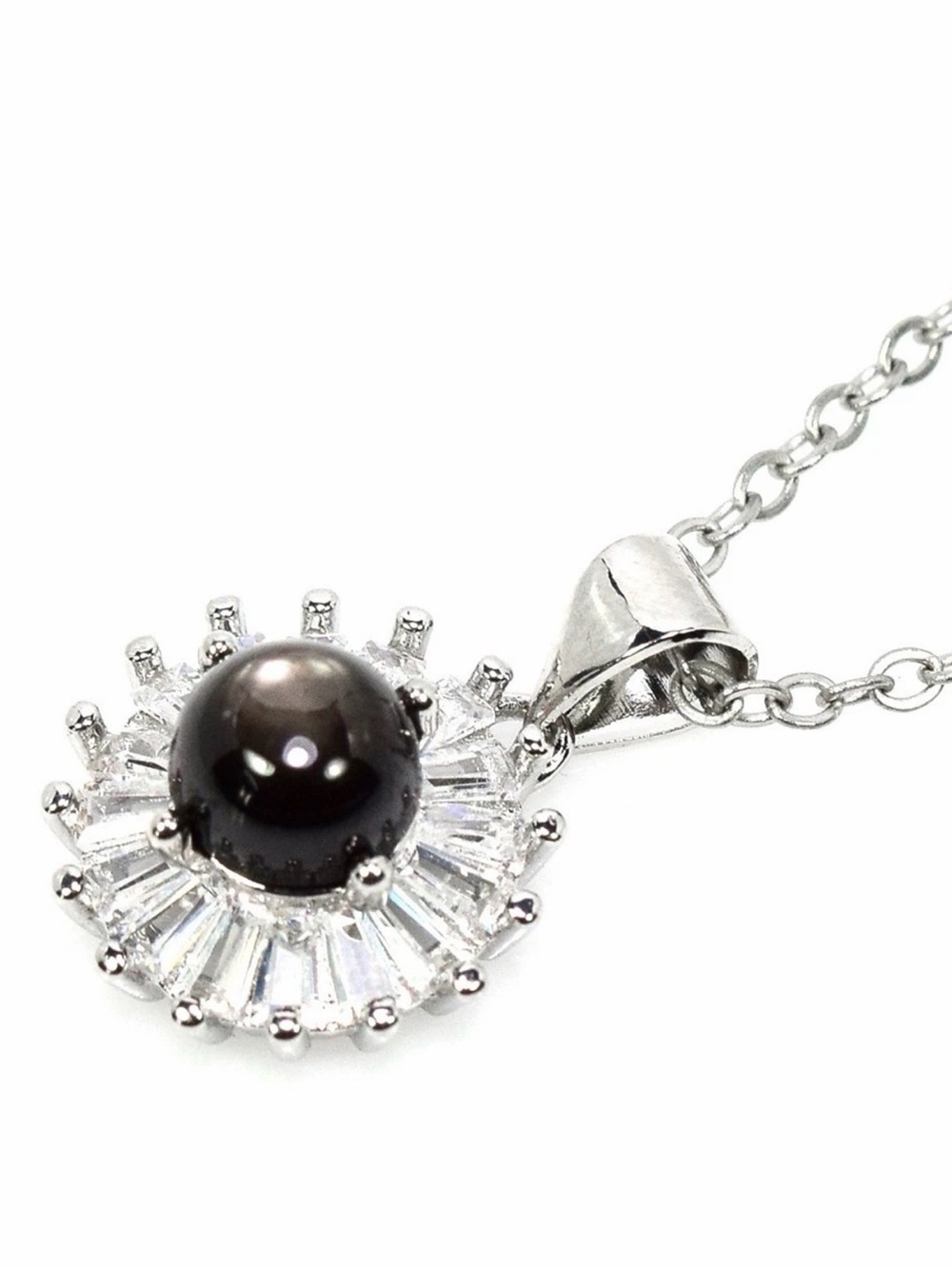 Set!!  Stunning Natural Black Star Sapphire Pendant Necklace & Earrings 925 SS - Picture 12 of 13